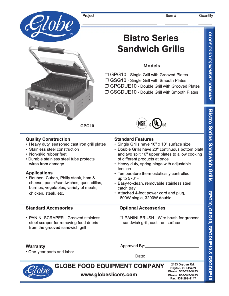 Page 1 de la notice Manuel d'utilisation et d'entretien Globe GSGDUE10