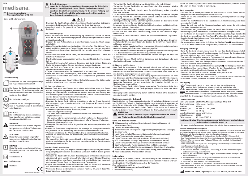 Page 1 de la notice Manuel utilisateur Medisana MCG 810