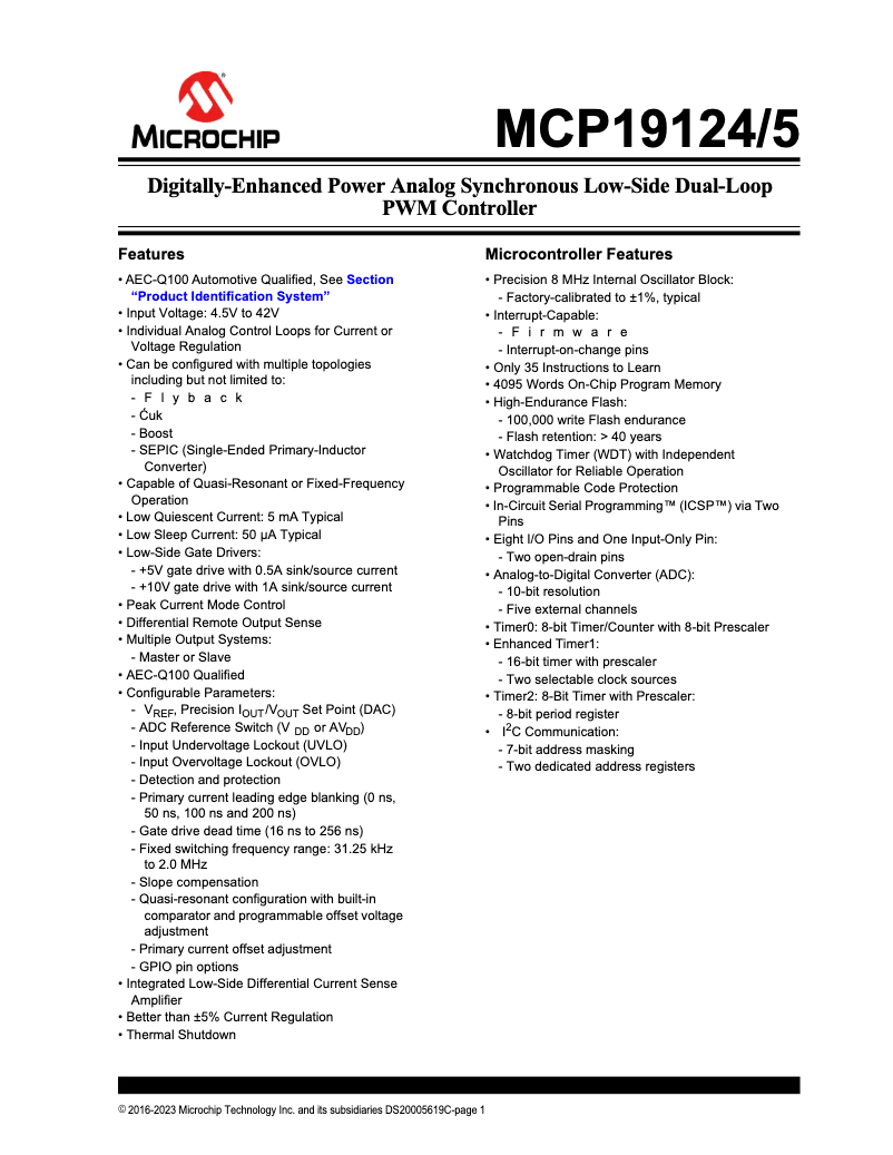 Imagen de la primera página del manual del dispositivo MCP19125
