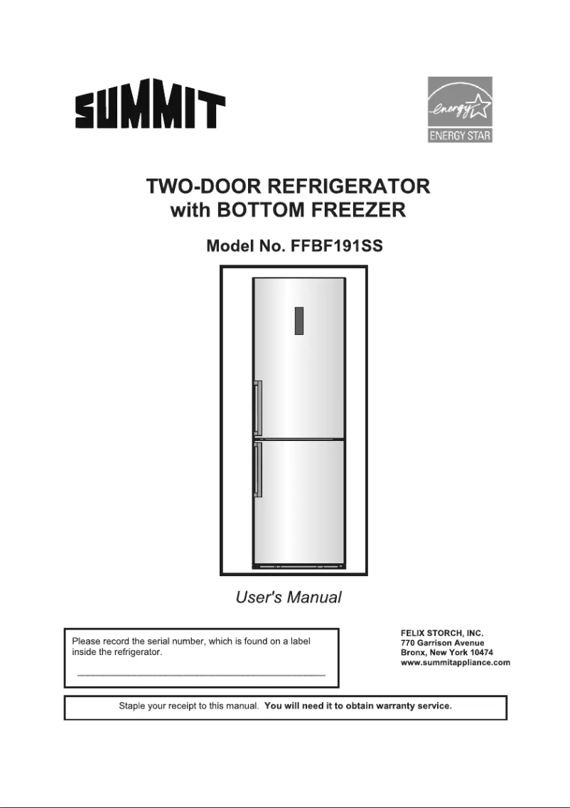 Page 1 de la notice Manuel utilisateur Summit FFBF191SSLHD
