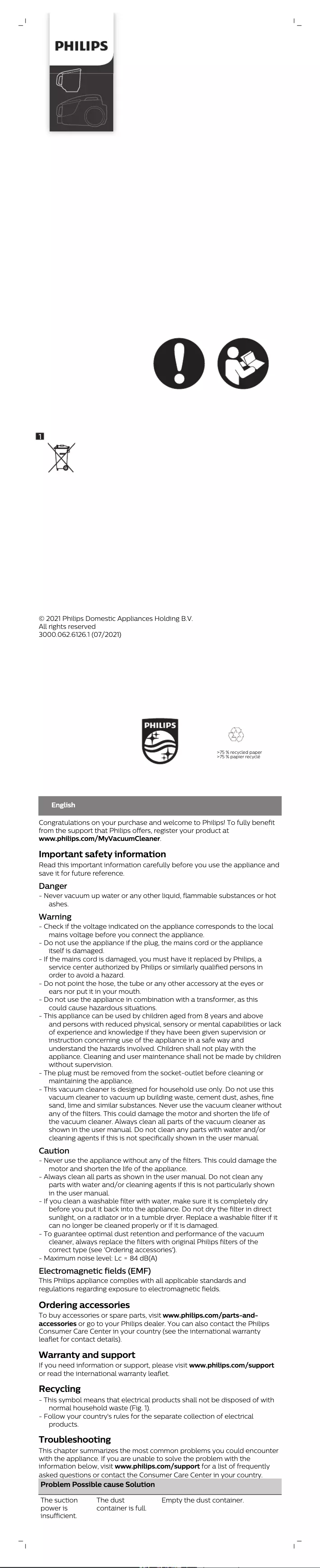 Page n°1 - Manuel utilisateur Philips PowerPro Active FC9550