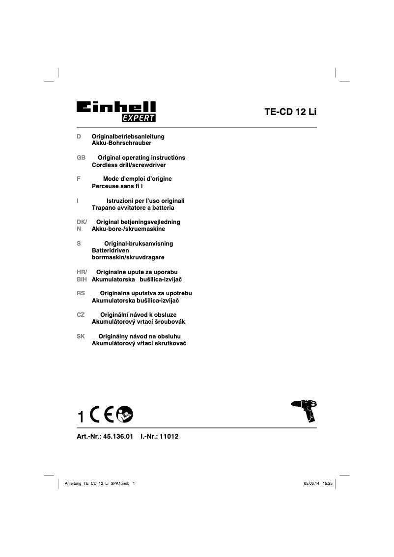 Página 1 del manual Manual de usuario Einhell TE-CD 12 Li
