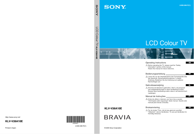 Page 1 de la notice Manuel utilisateur Sony Bravia KLV-V26A10