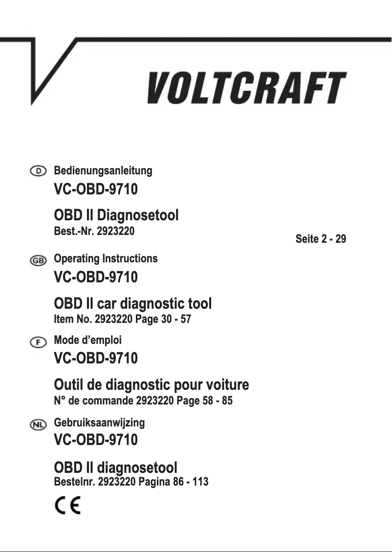 Page 1 de la notice Manuel utilisateur Voltcraft VC-OBD-9710
