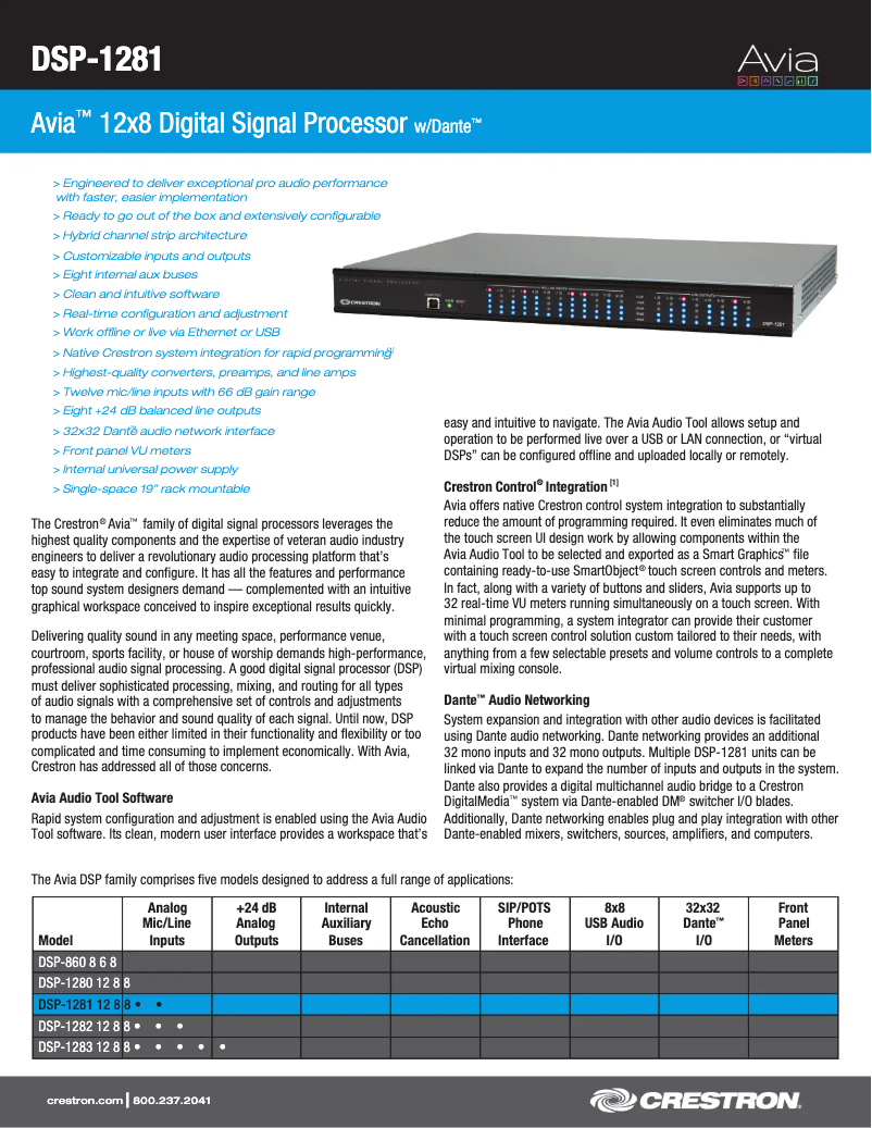 Page 1 de la notice Fiche technique Crestron DSP-1281
