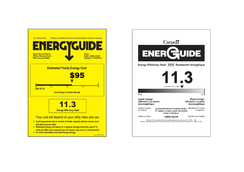 Page 1 de la notice Label énergétique Haier HWE12XCR