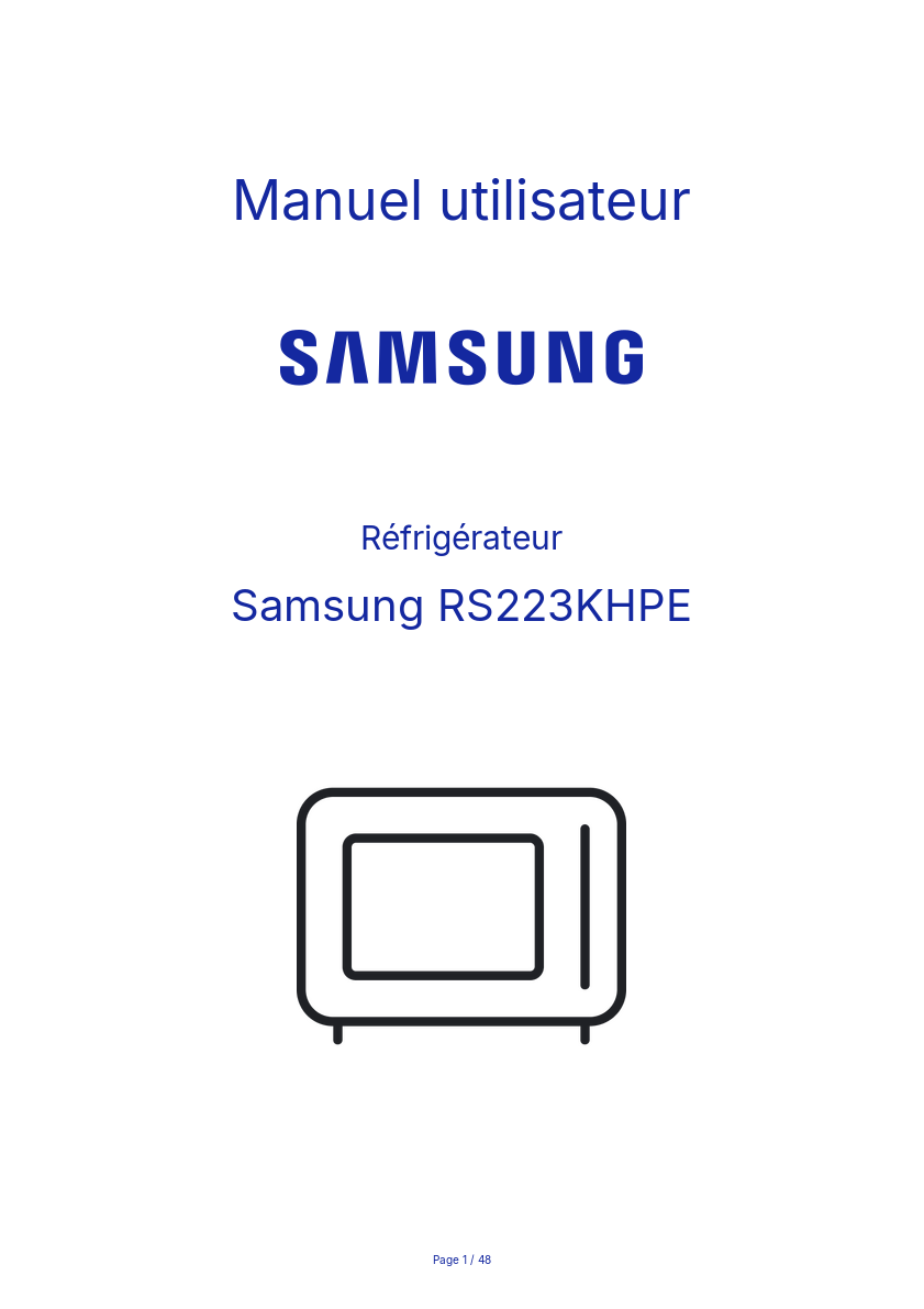 Page n°1 - Manuel utilisateur Samsung RS223KHPE