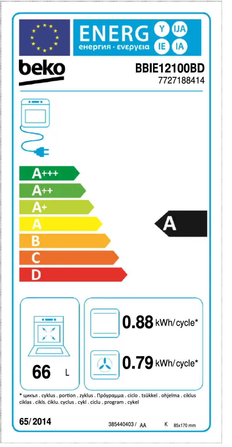 Page 1 de la notice Label énergétique Beko BBIE12100BD