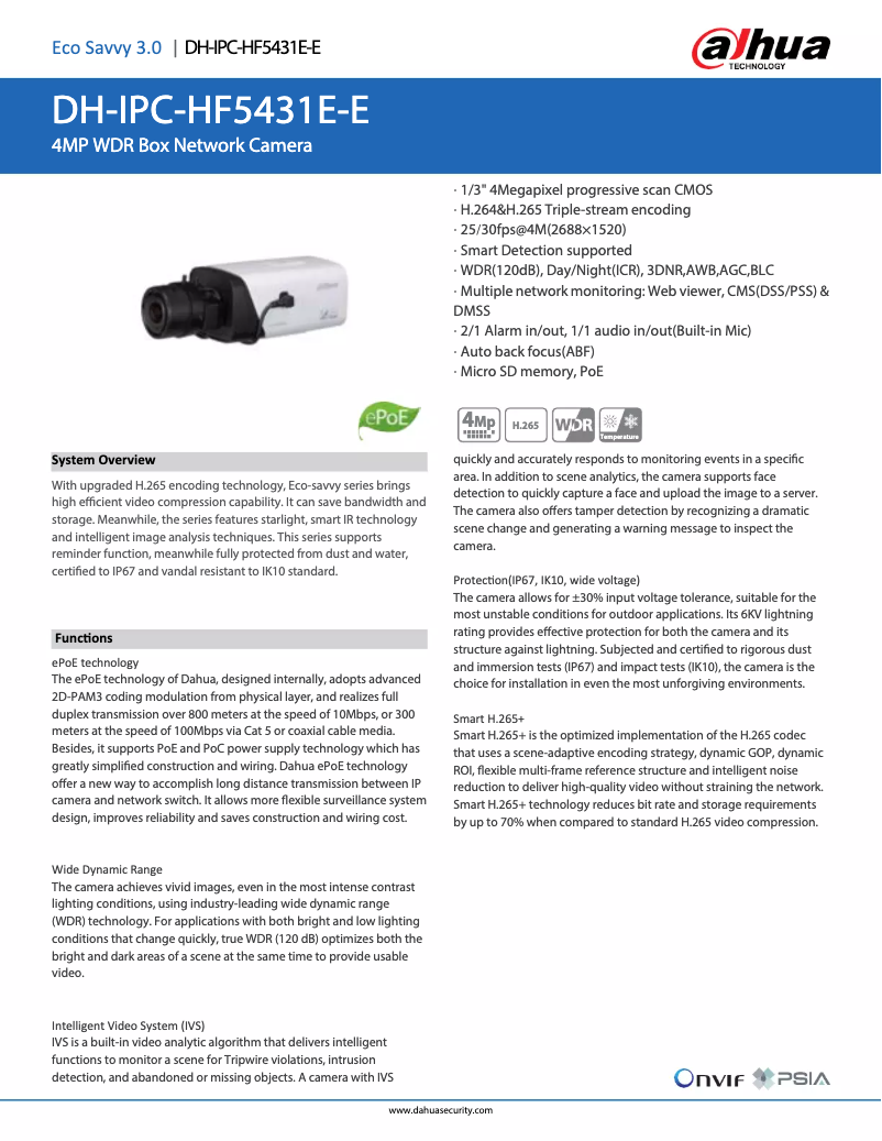 Page n°1 - Fiche technique Dahua Technology IPC-HF5431E-E