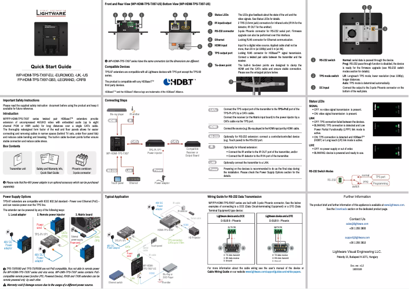 Page 1 de la notice Manuel utilisateur Lightware WP-HDMI-TPS-TX97-UK