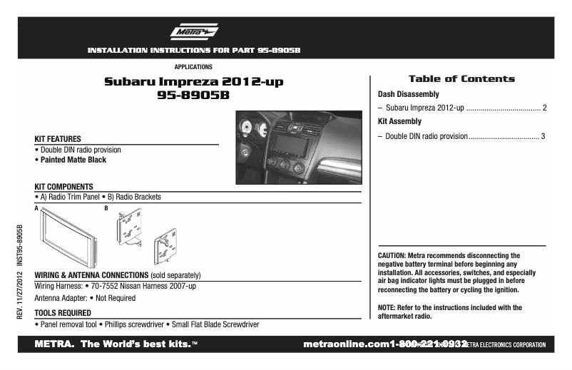 Page n°1 - Guide d'installation Metra 95-8905B
