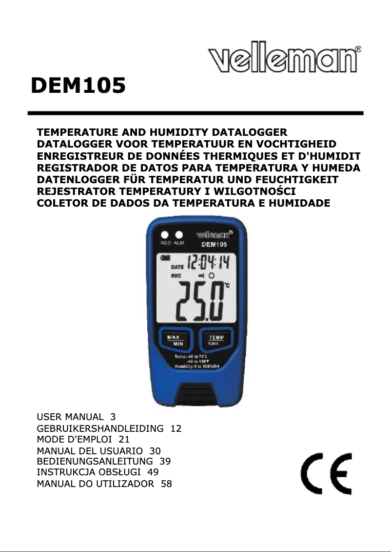 Page 1 de la notice Manuel utilisateur Velleman DEM105