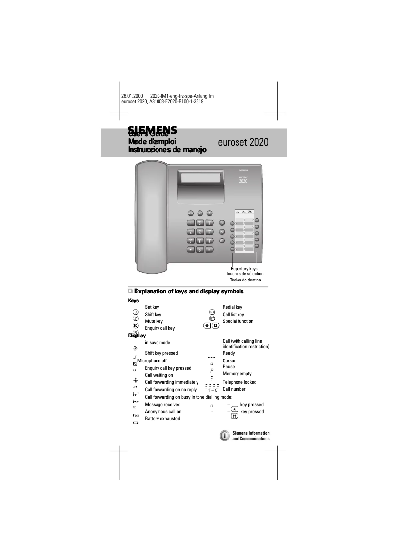 Image de la première page du manuel de l'appareil Euroset 2020