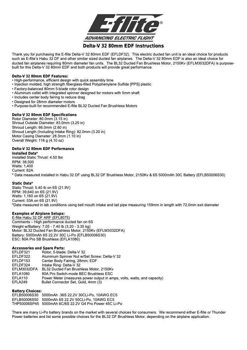 Page 1 de la notice Manuel utilisateur E-flite EFLDF32