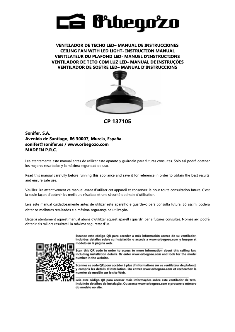 Page n°1 - Manuel utilisateur Orbegozo CP 137105