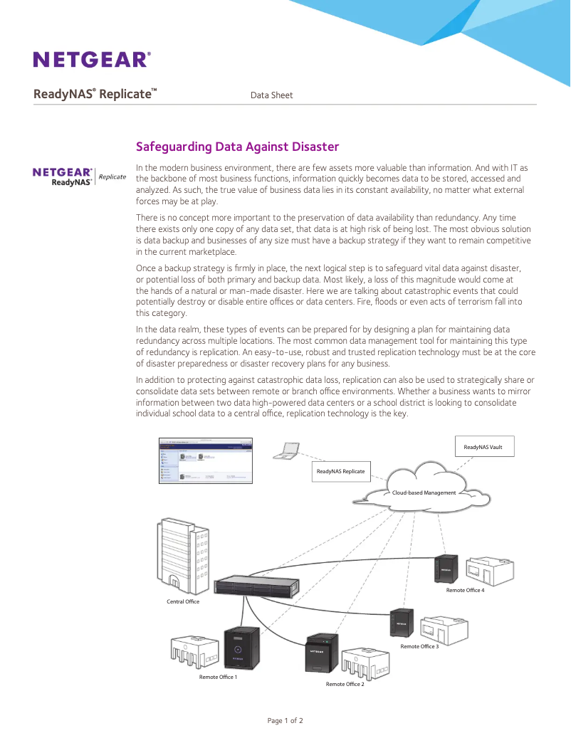 Page 1 de la notice Fiche technique Netgear ReadyNAS R00RPL3