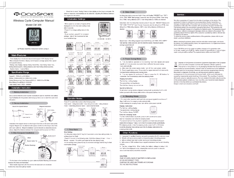 Page 1 de la notice Manuel utilisateur Ciclo CicloMaster CM 309