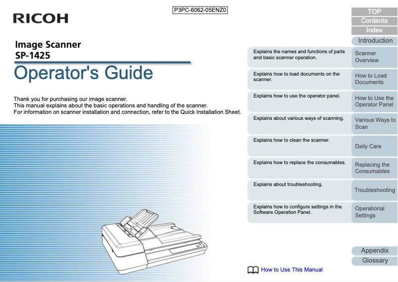 Page 1 de la notice Manuel utilisateur Ricoh SP-1425