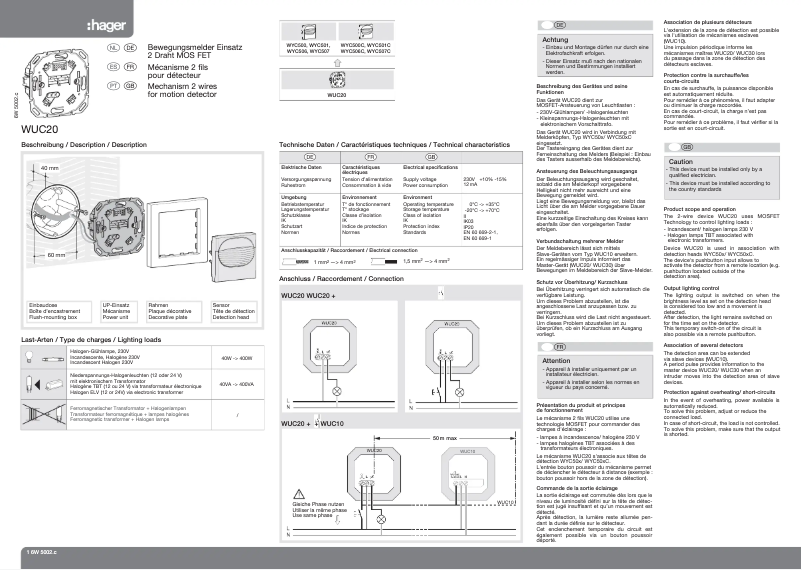 Page 1 de la notice Manuel utilisateur Hager WUC20