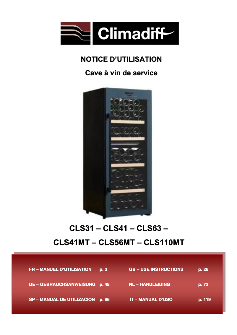 Page 1 de la notice Manuel utilisateur Climadiff CLS41MT