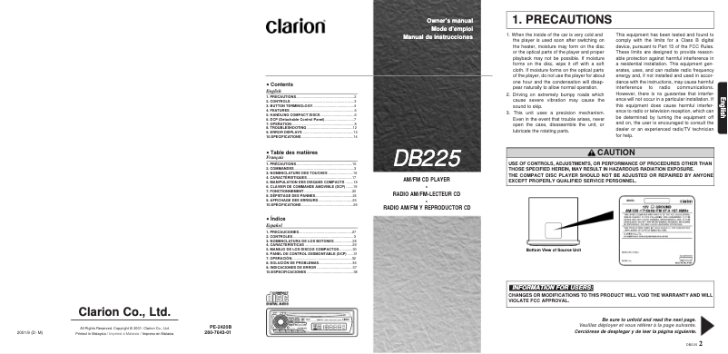 Page n°1 - Manuel utilisateur Clarion DB255