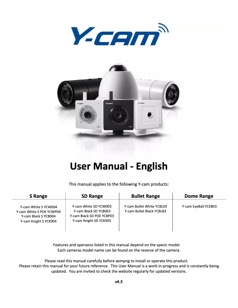 Page n°1 - Manuel utilisateur Y-cam Bullet YCBLB3