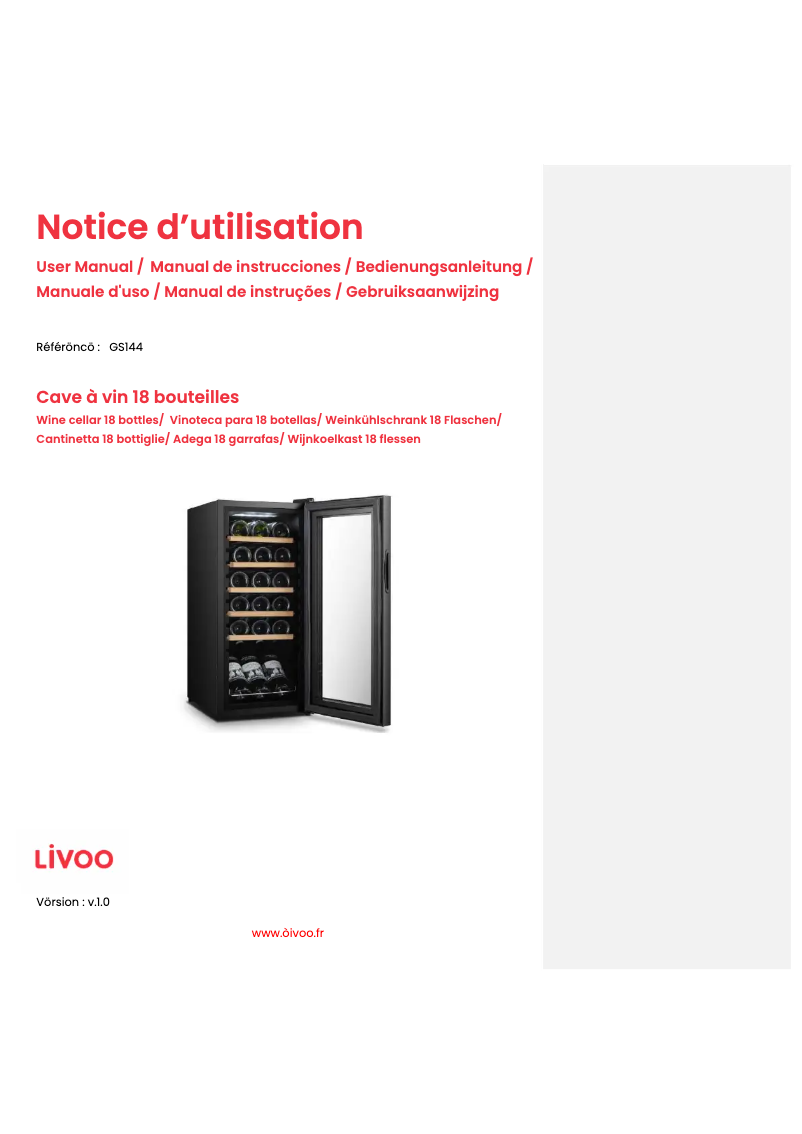 Page n°1 - Manuel utilisateur Livoo GS144
