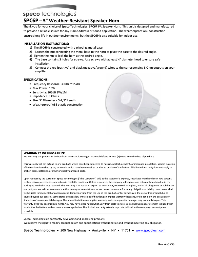 Image de la première page du manuel de l'appareil SPC6P