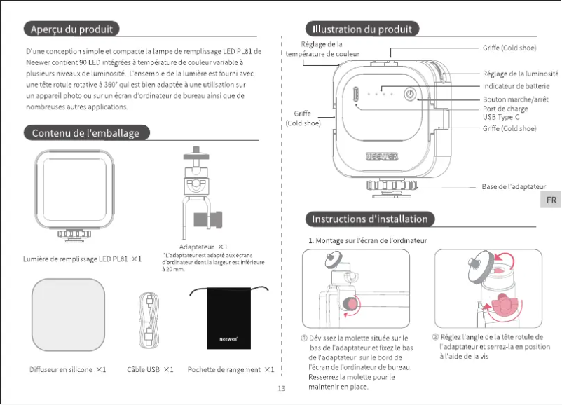 Page 1 de la notice Manuel utilisateur Neewer PL81