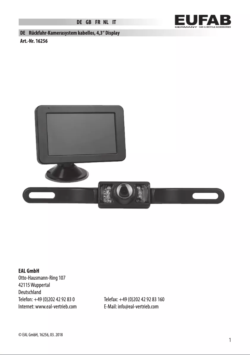 Page n°1 - Manuel utilisateur Eufab 16256
