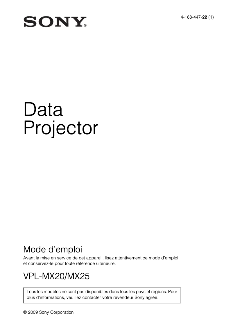 Image de la première page du manuel de l'appareil VPL-MX25