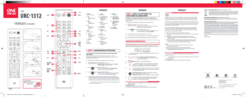 Page 1 de la notice Manuel utilisateur One for all URC 1312