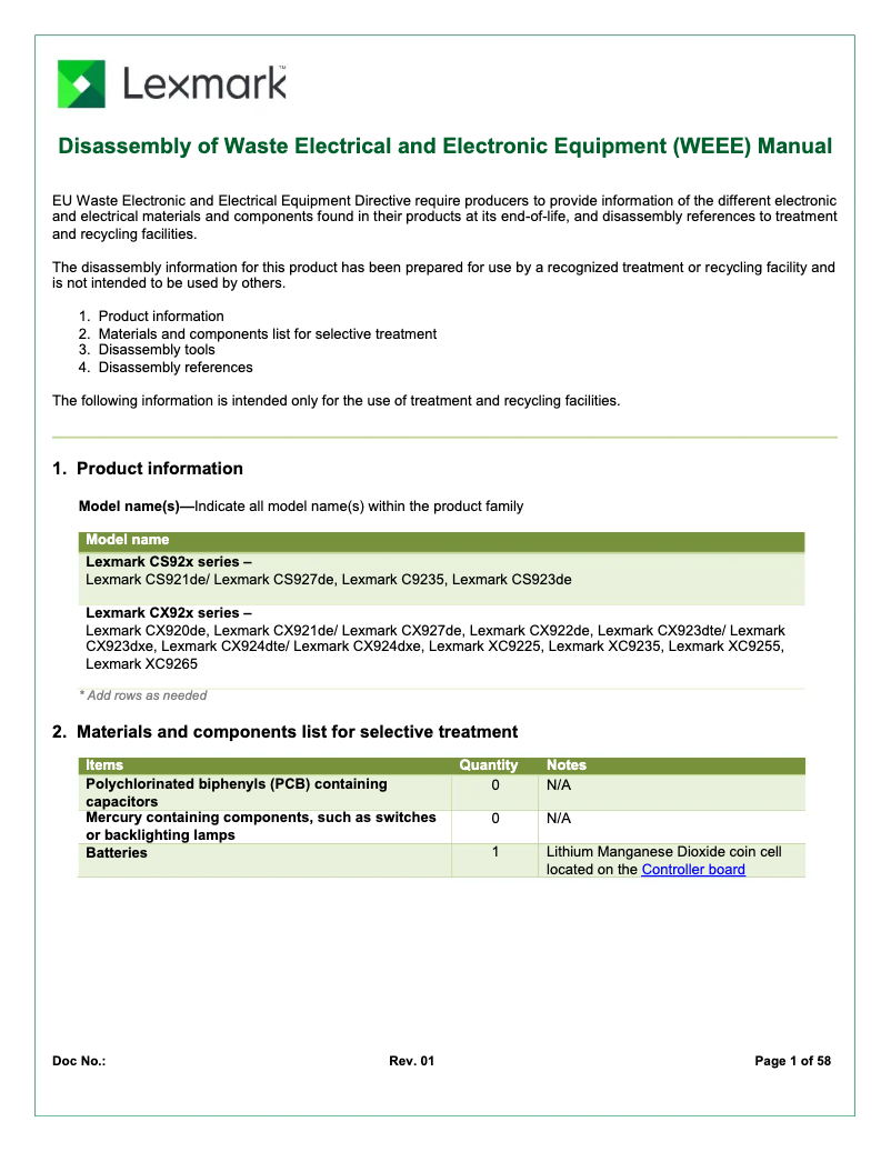 Page 1 de la notice Instructions / montage Lexmark XC9225
