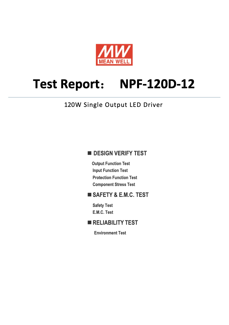Page 1 de la notice Fiche technique Mean Well NPF-120D-12