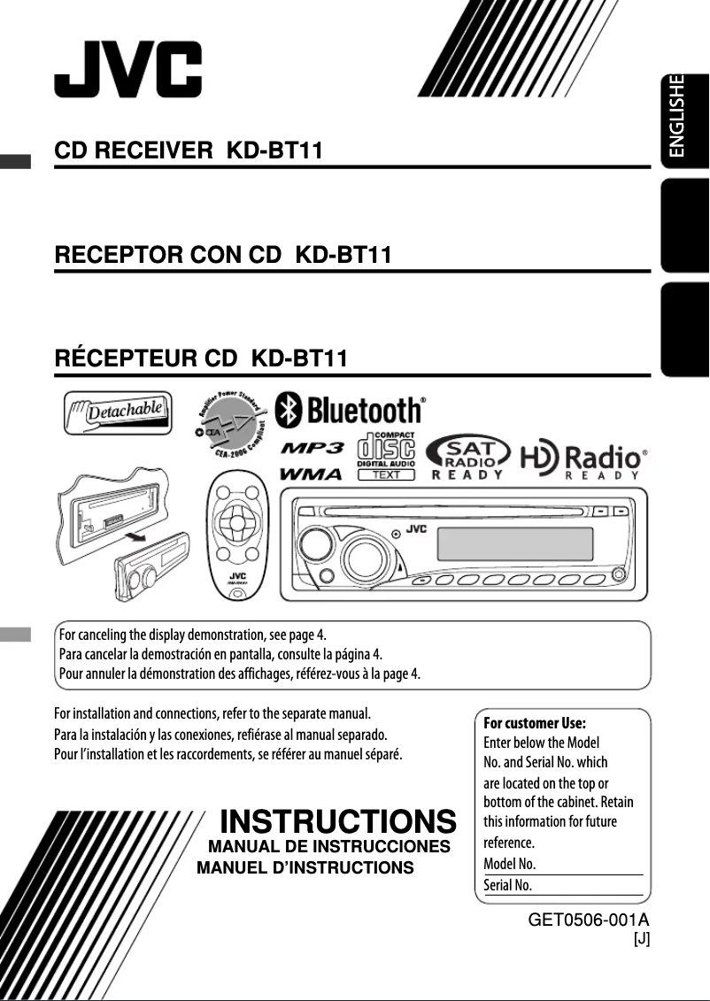 Page 1 de la notice Manuel utilisateur JVC KD-BT11EE