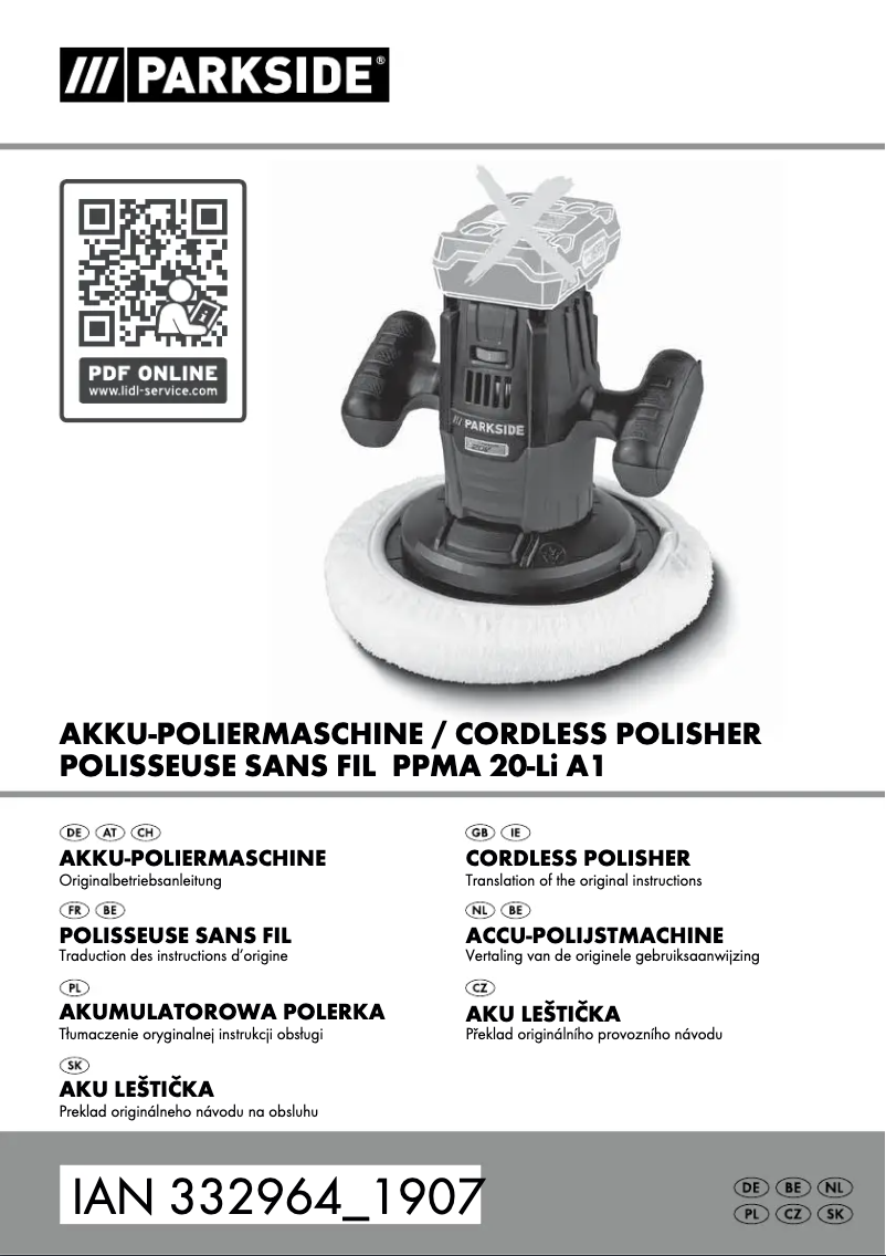 Page n°1 - Manuel utilisateur Parkside PPMA 20-Li A1