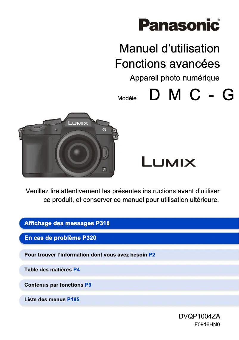 Page 1 de la notice Manuel utilisateur Panasonic Lumix DMC-G85
