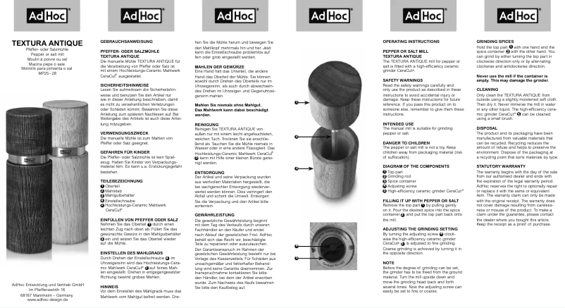 Image de la première page du manuel de l'appareil Textura Anntique