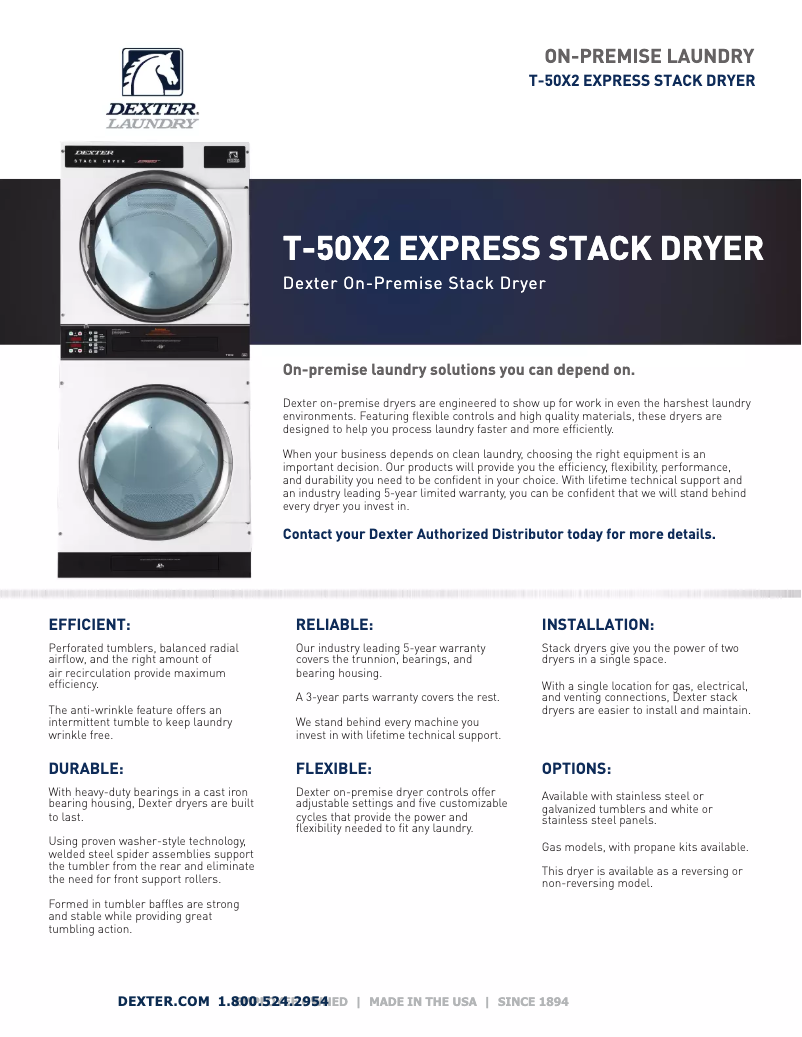 Page 1 de la notice Fiche technique Dexter Laundry T-50x2