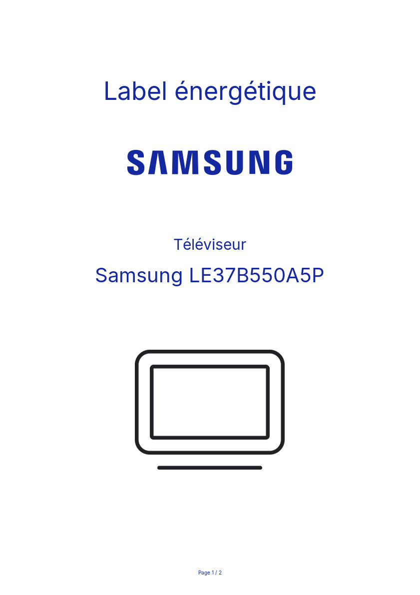 Page n°1 - Label énergétique Samsung LE37B550A5P
