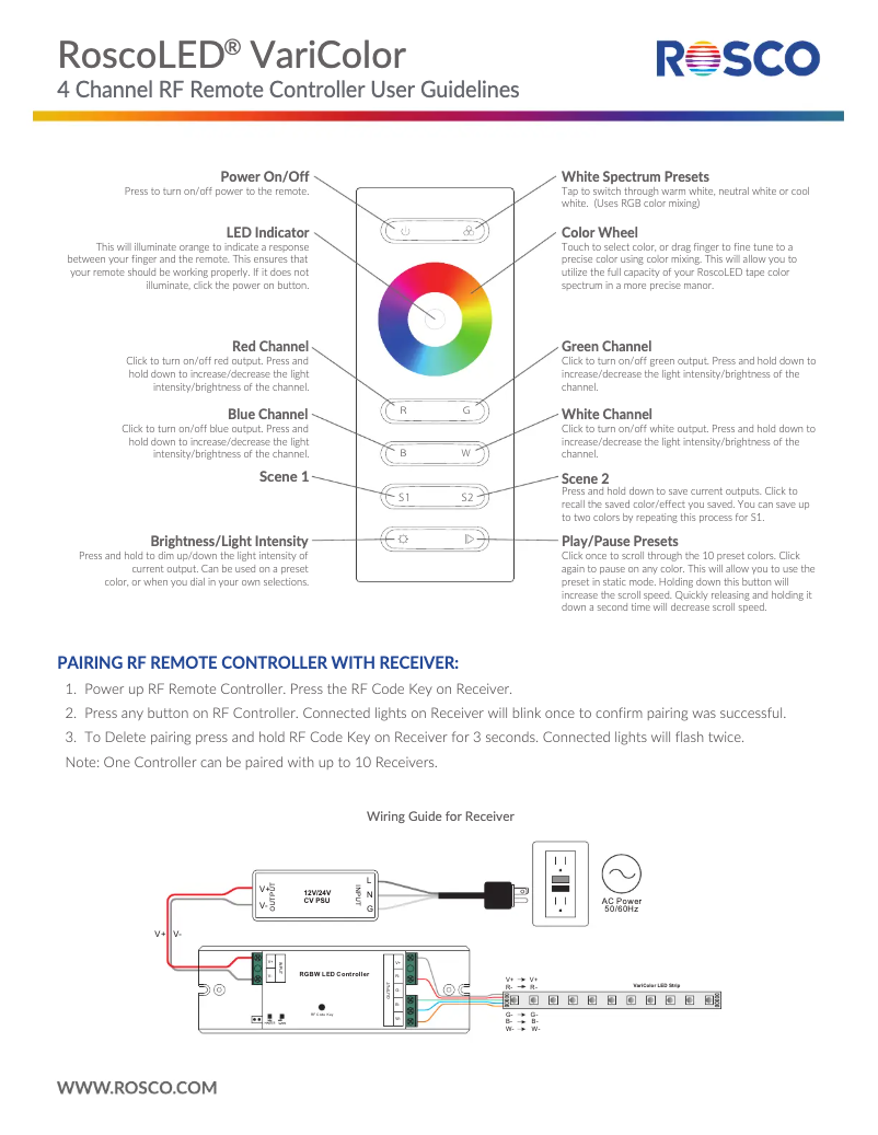 Page 1 de la notice Manuel utilisateur Rosco RoscoLED VariColor