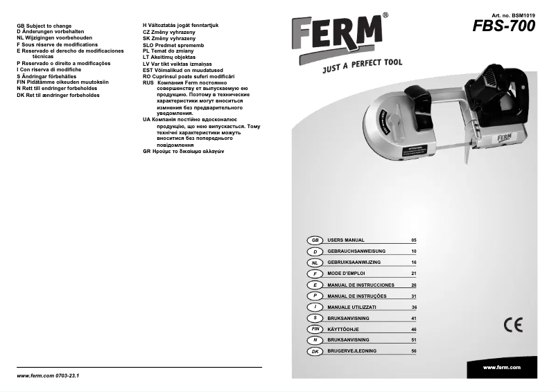 Page 1 de la notice Manuel utilisateur Ferm FBS-700
