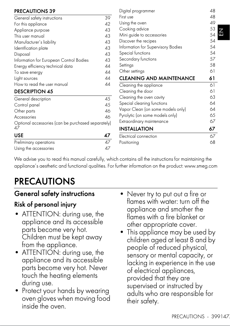 Page 1 de la notice Manuel utilisateur Smeg SO6102TG