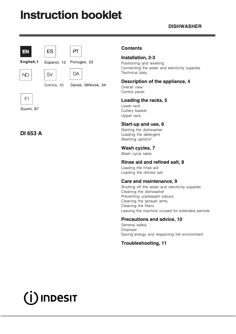 Page n°1 - Manuel utilisateur Indesit DI 653 A