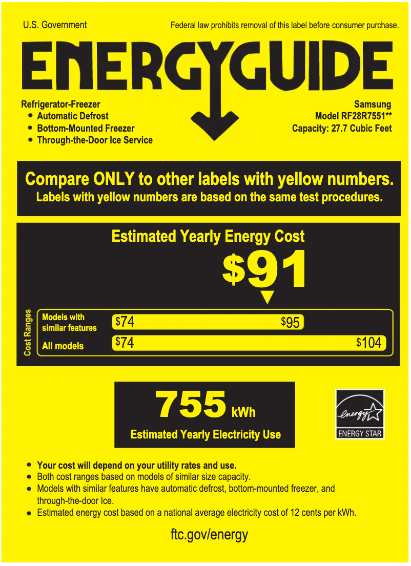 Page 1 de la notice Label énergétique Samsung RF28R7551DT