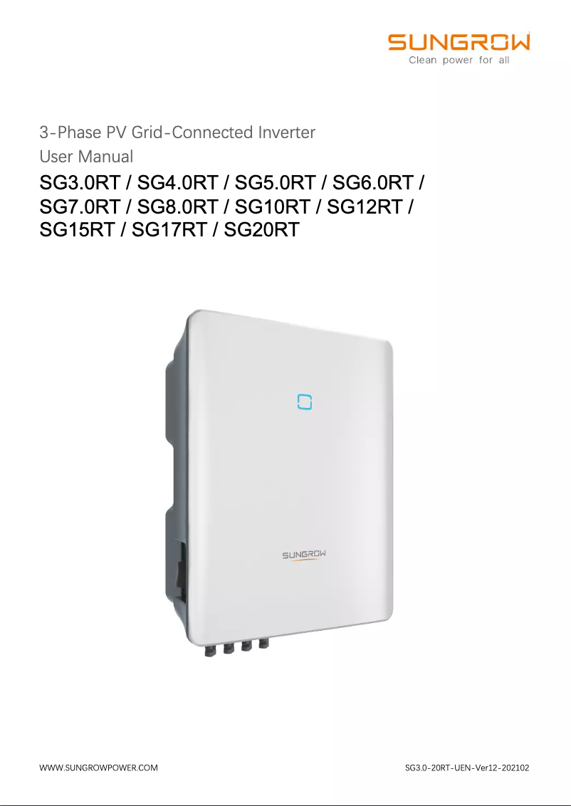 Page 1 de la notice Manuel utilisateur Sungrow SG17RT