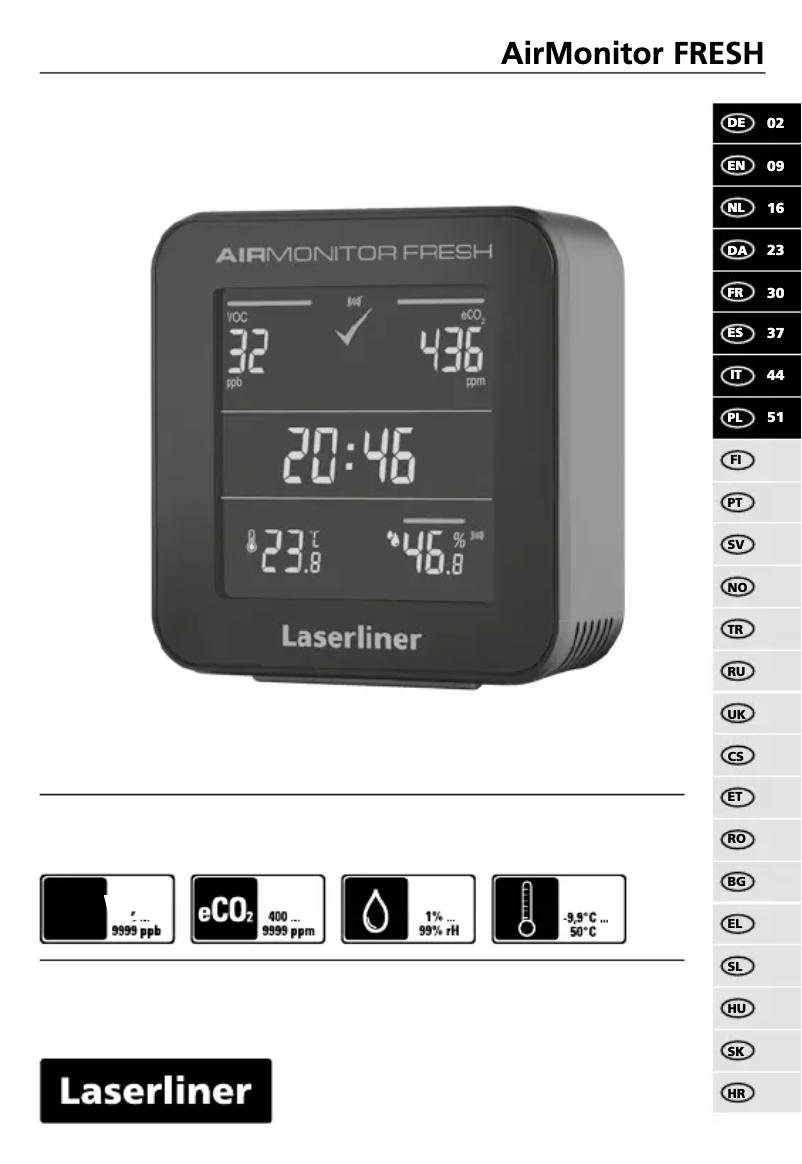 Page 1 de la notice Manuel utilisateur Laserliner AirMonitor FRESH