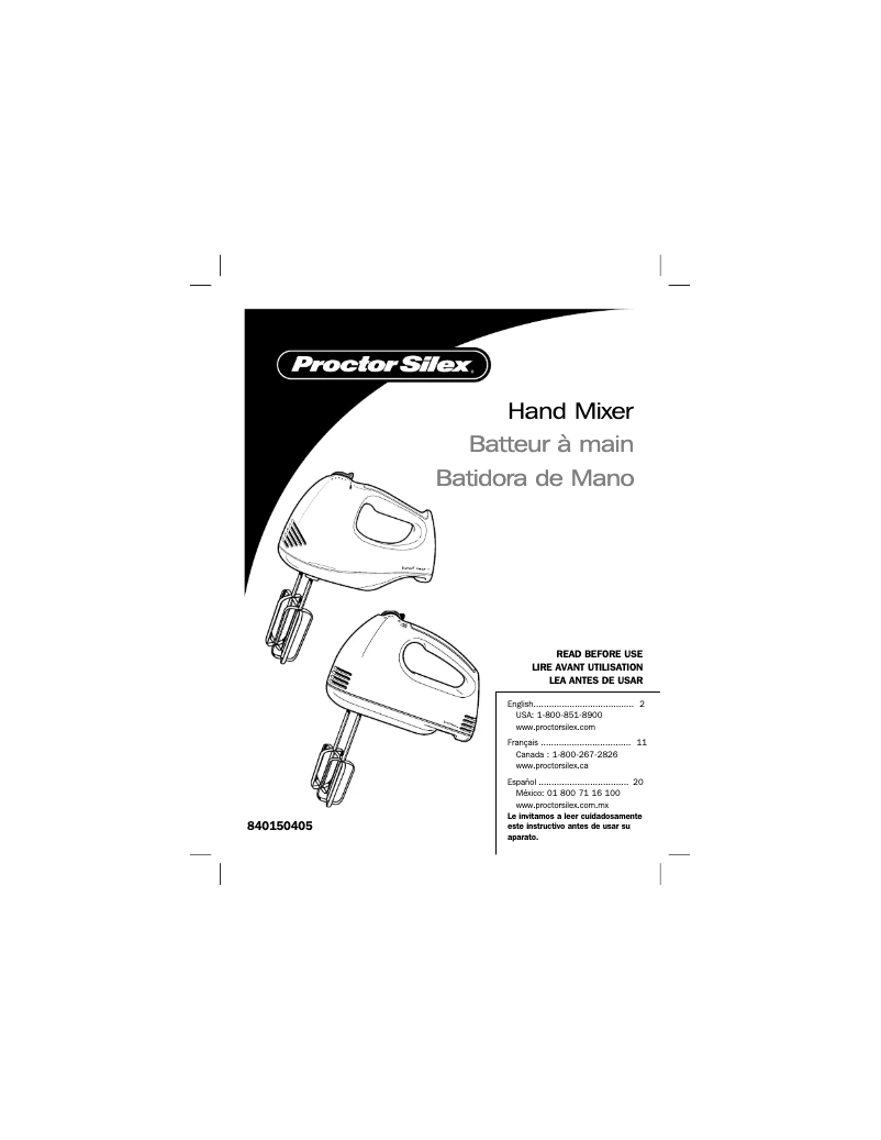 Page n°1 - Manuel utilisateur Proctor Silex 62507