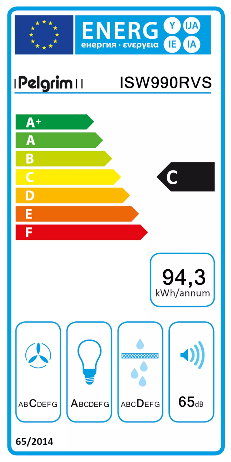 Page 1 de la notice Label énergétique Pelgrim ISW990RVS