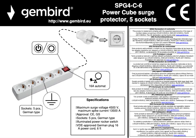 Page n°1 - Manuel utilisateur Gembird SPG4-C-6